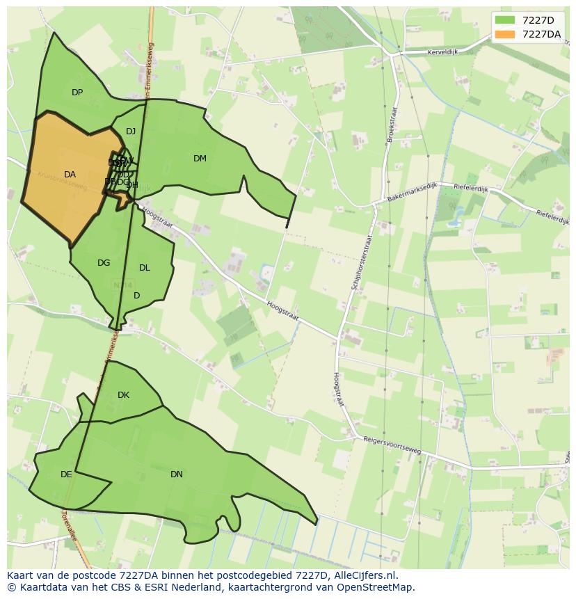 Afbeelding van het postcodegebied 7227 DA op de kaart.