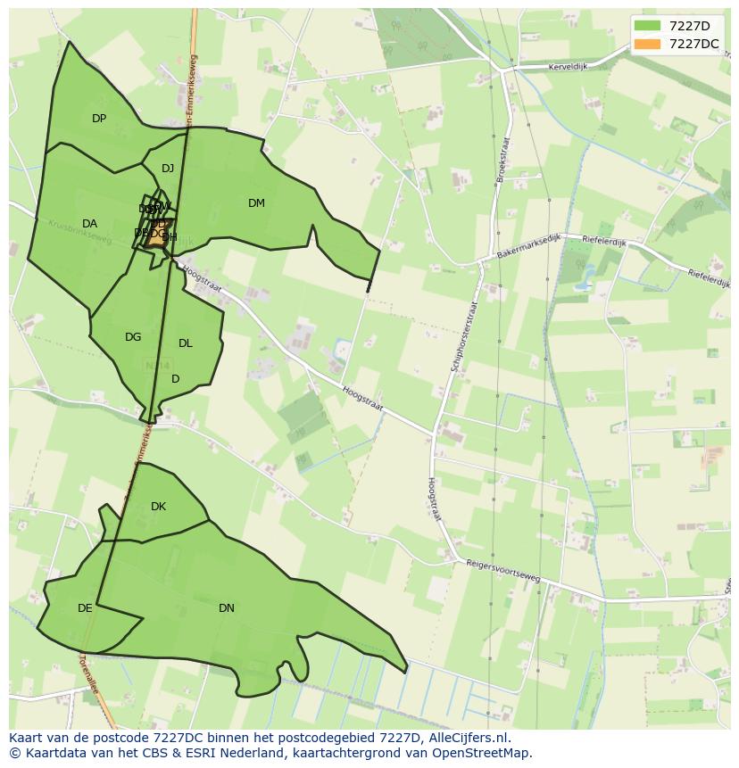 Afbeelding van het postcodegebied 7227 DC op de kaart.