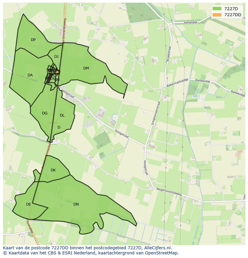 Afbeelding van het postcodegebied 7227 DD op de kaart.