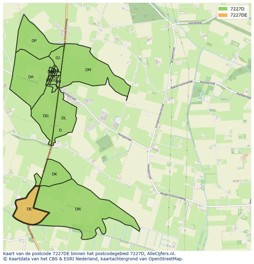 Afbeelding van het postcodegebied 7227 DE op de kaart.