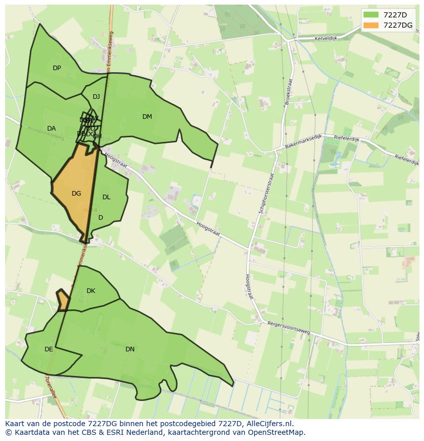 Afbeelding van het postcodegebied 7227 DG op de kaart.