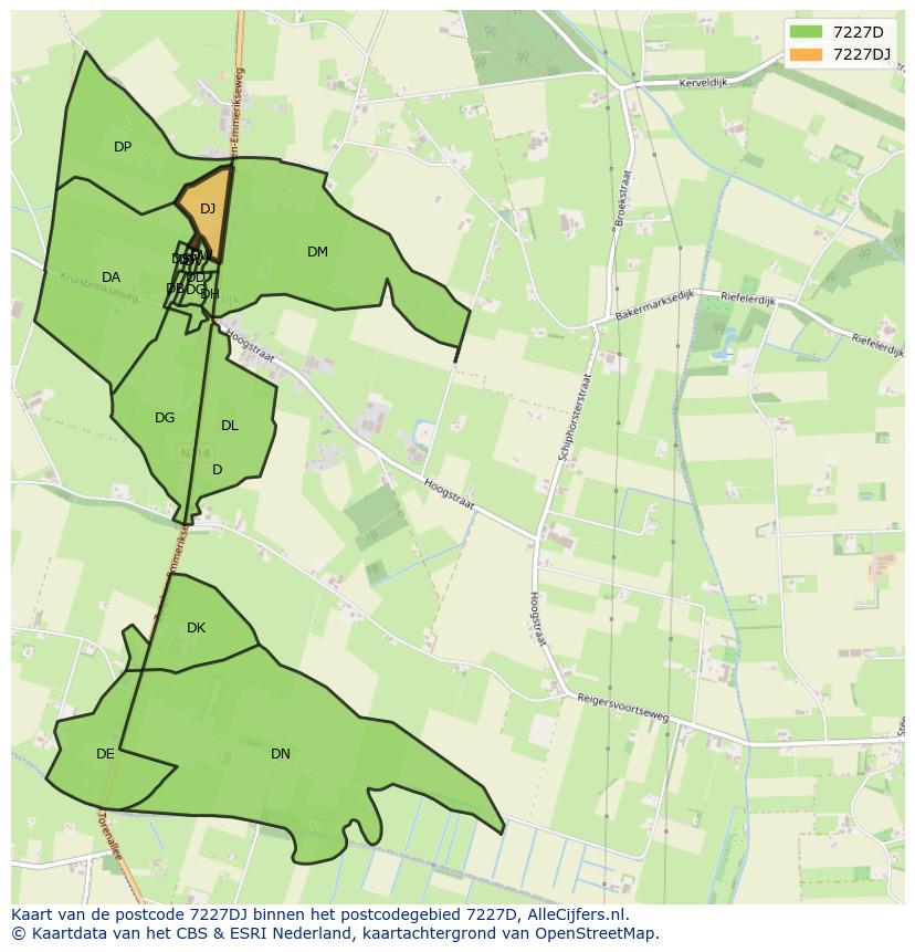 Afbeelding van het postcodegebied 7227 DJ op de kaart.