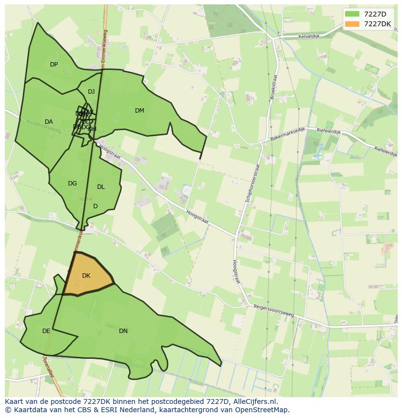Afbeelding van het postcodegebied 7227 DK op de kaart.