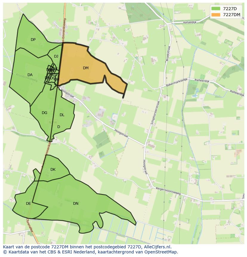 Afbeelding van het postcodegebied 7227 DM op de kaart.