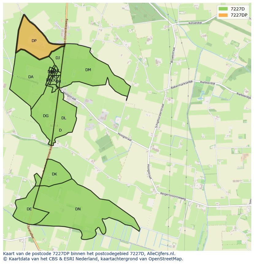 Afbeelding van het postcodegebied 7227 DP op de kaart.