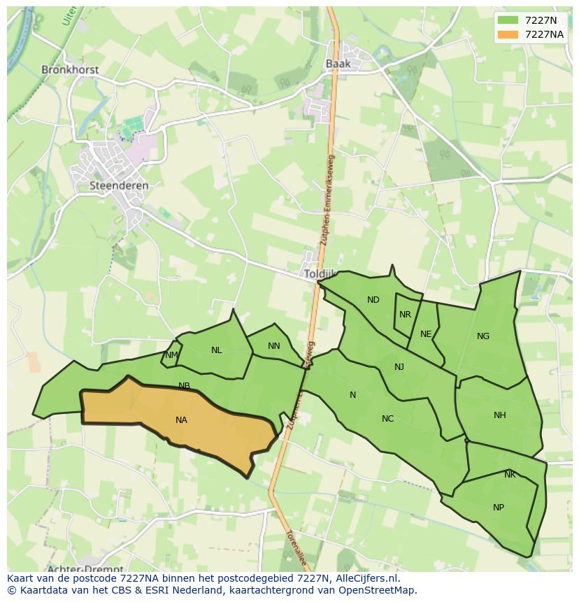 Afbeelding van het postcodegebied 7227 NA op de kaart.