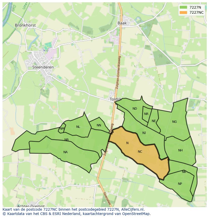 Afbeelding van het postcodegebied 7227 NC op de kaart.