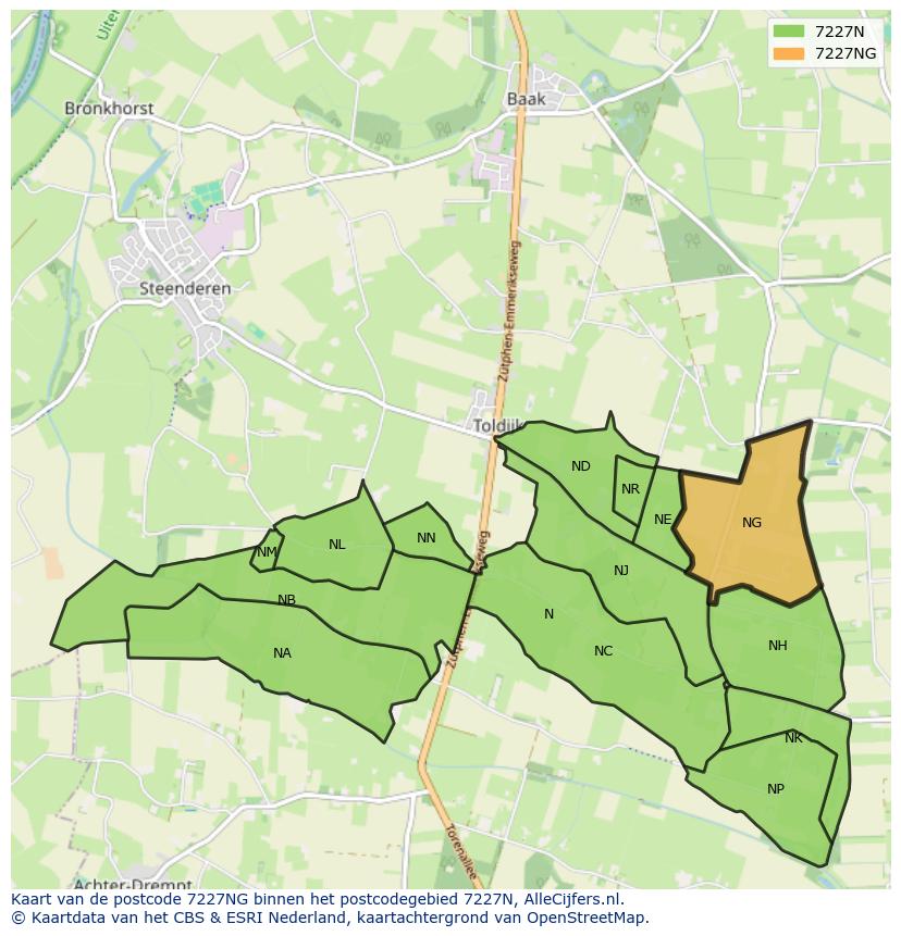 Afbeelding van het postcodegebied 7227 NG op de kaart.