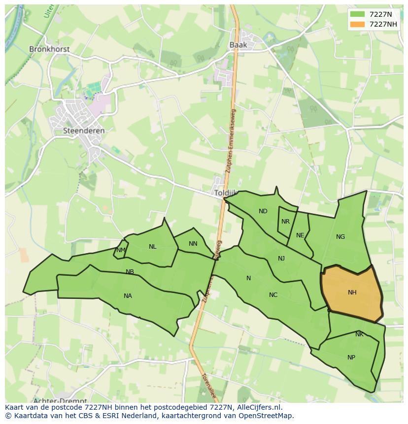 Afbeelding van het postcodegebied 7227 NH op de kaart.