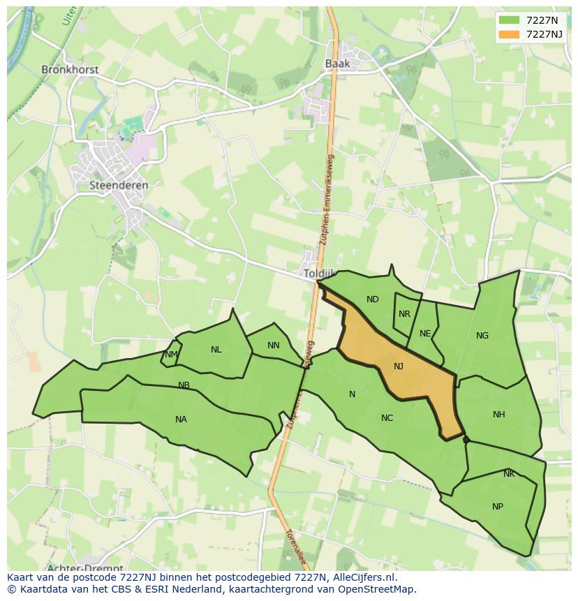 Afbeelding van het postcodegebied 7227 NJ op de kaart.