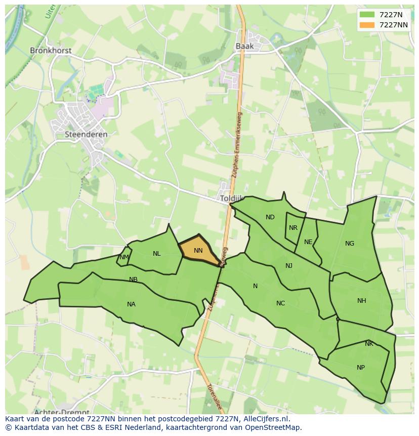 Afbeelding van het postcodegebied 7227 NN op de kaart.