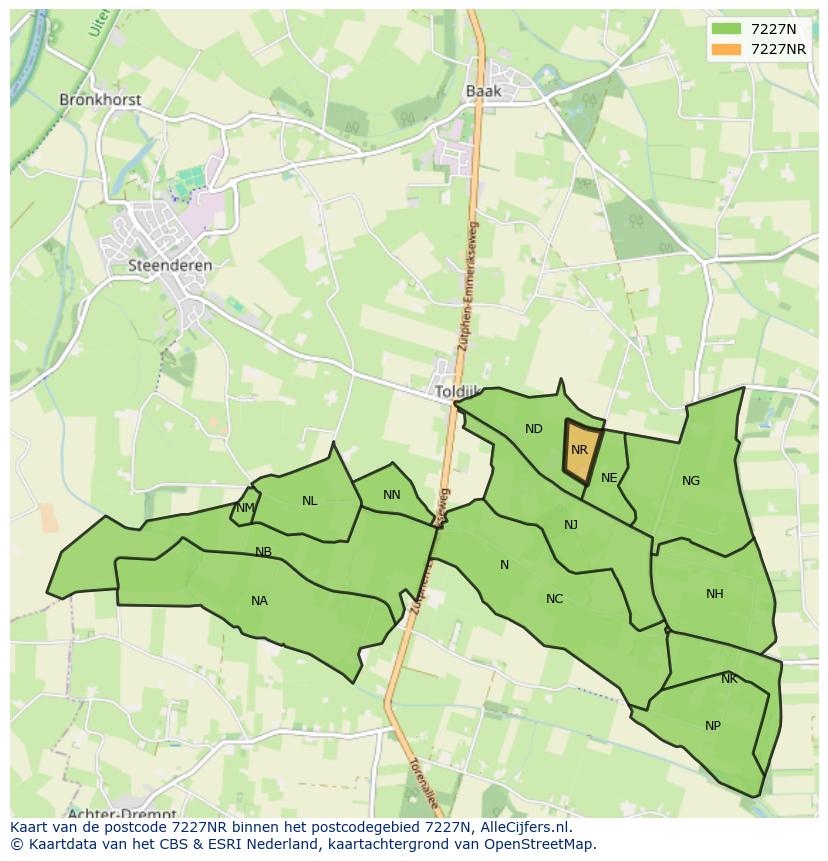 Afbeelding van het postcodegebied 7227 NR op de kaart.
