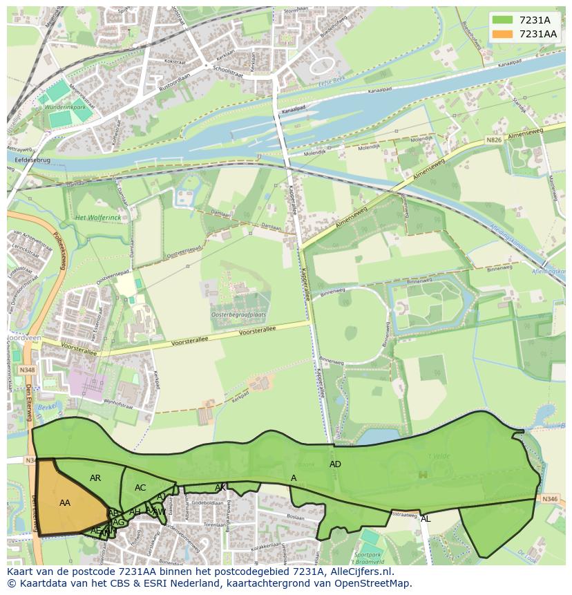 Afbeelding van het postcodegebied 7231 AA op de kaart.