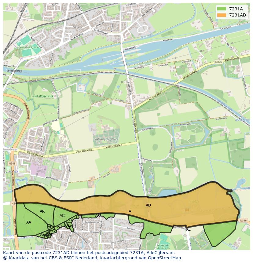 Afbeelding van het postcodegebied 7231 AD op de kaart.
