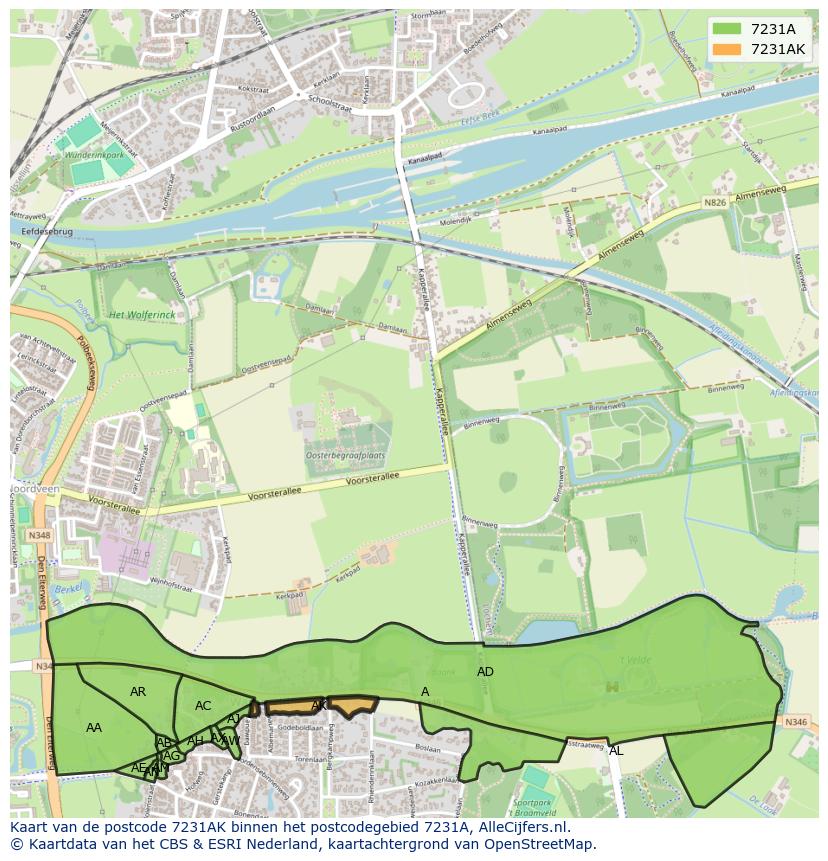 Afbeelding van het postcodegebied 7231 AK op de kaart.