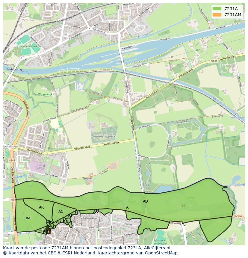 Afbeelding van het postcodegebied 7231 AM op de kaart.