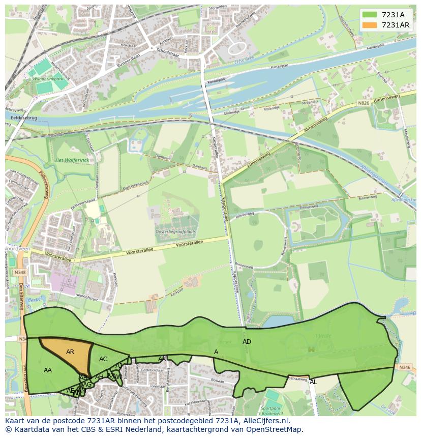 Afbeelding van het postcodegebied 7231 AR op de kaart.