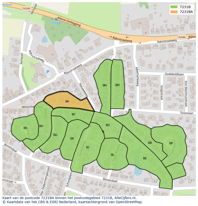 Afbeelding van het postcodegebied 7231 BA op de kaart.