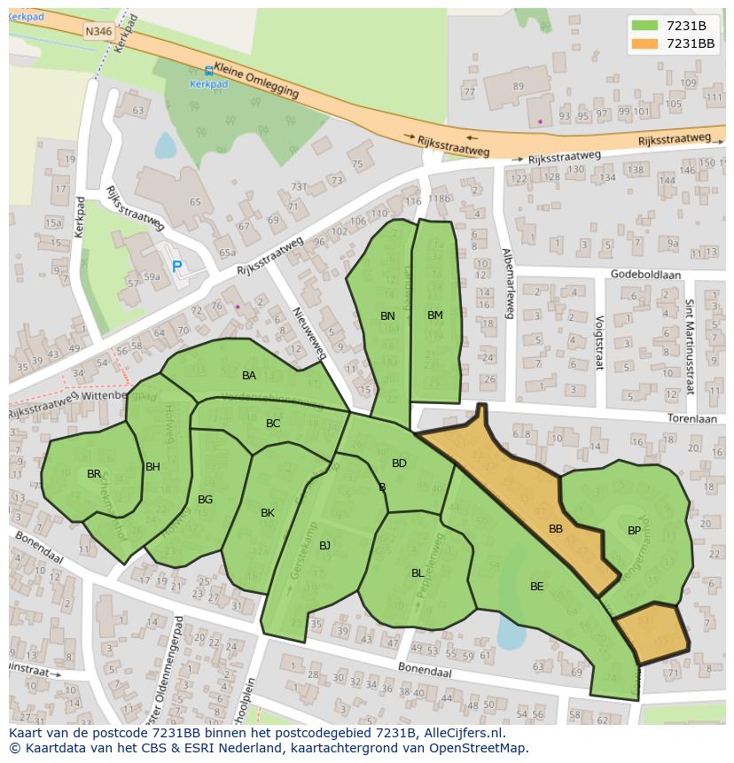 Afbeelding van het postcodegebied 7231 BB op de kaart.