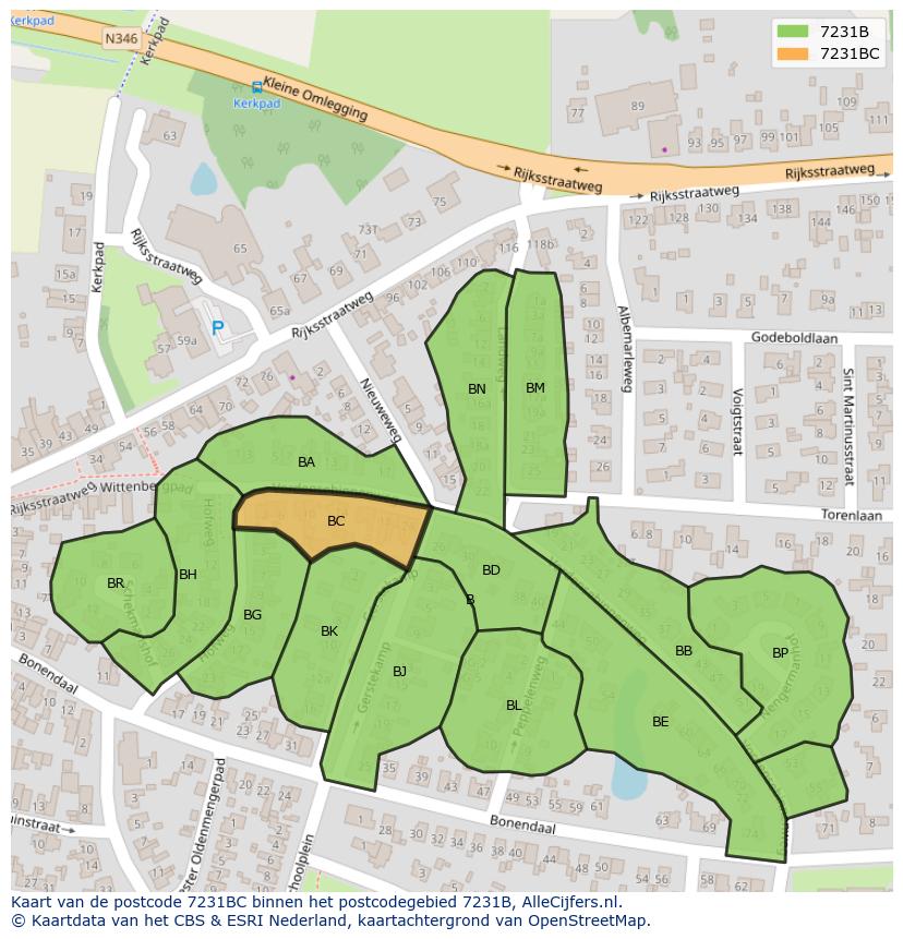 Afbeelding van het postcodegebied 7231 BC op de kaart.