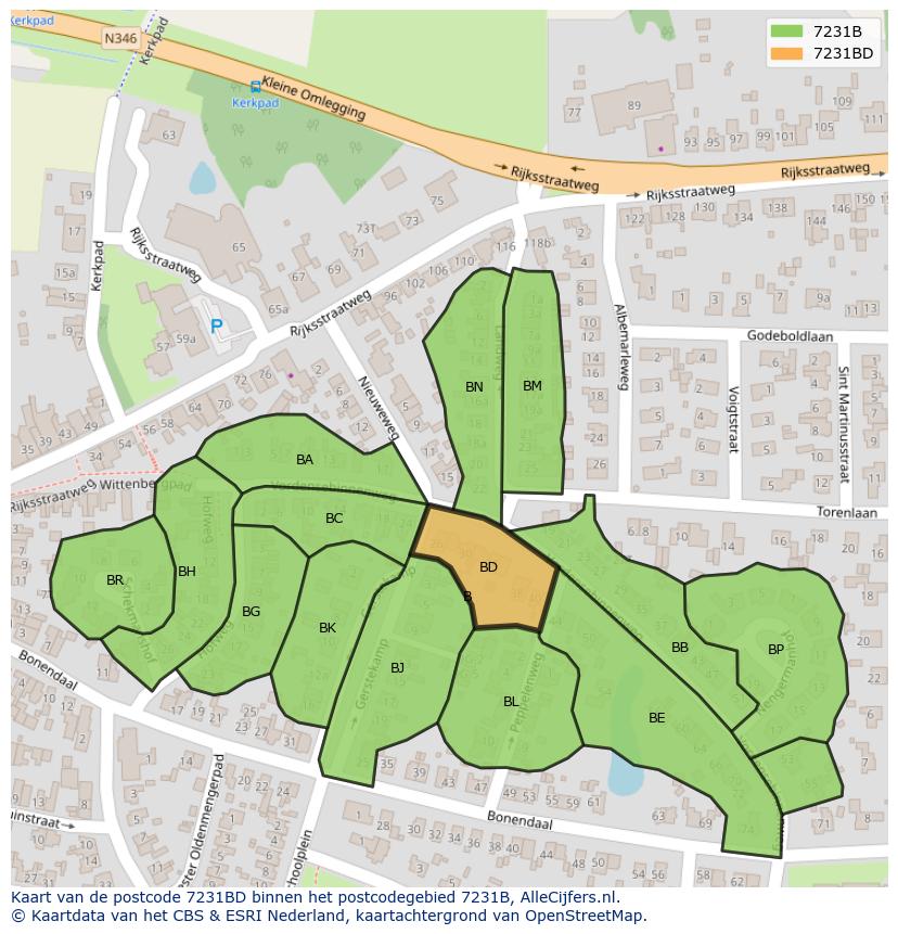 Afbeelding van het postcodegebied 7231 BD op de kaart.