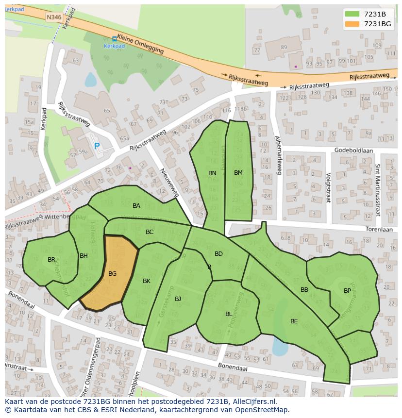 Afbeelding van het postcodegebied 7231 BG op de kaart.