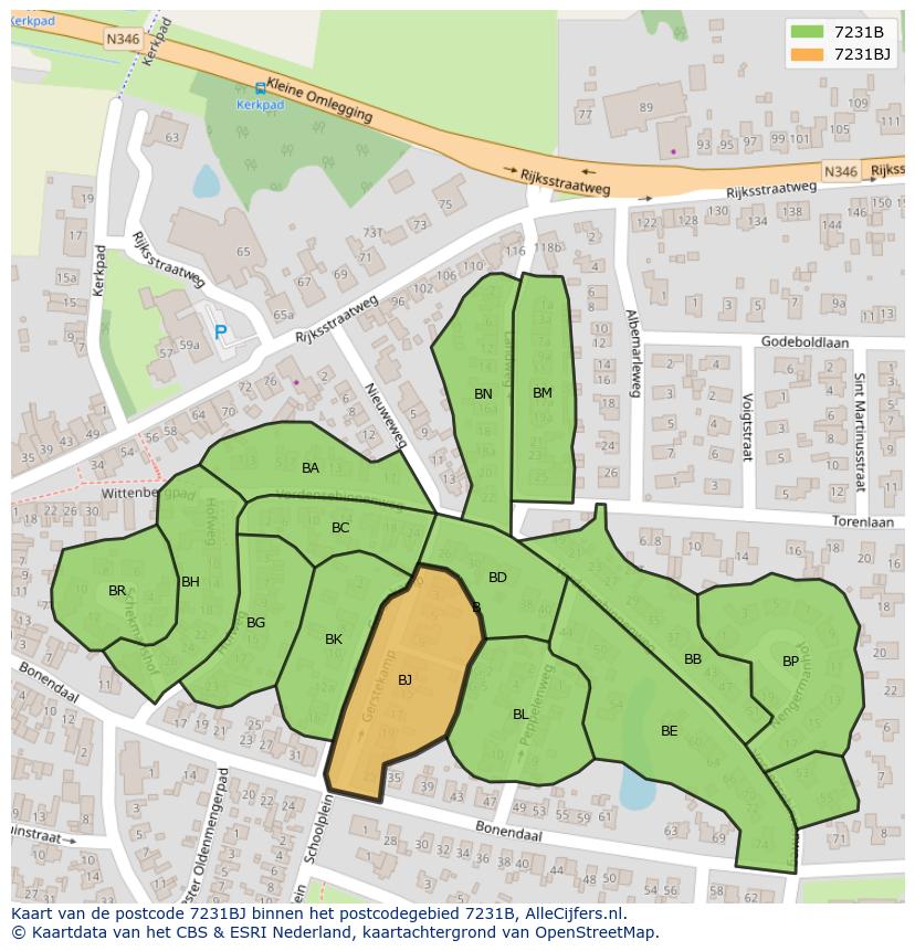 Afbeelding van het postcodegebied 7231 BJ op de kaart.