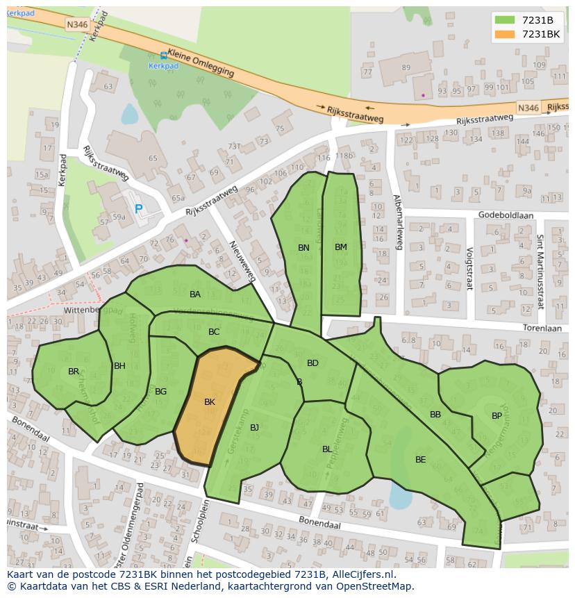 Afbeelding van het postcodegebied 7231 BK op de kaart.
