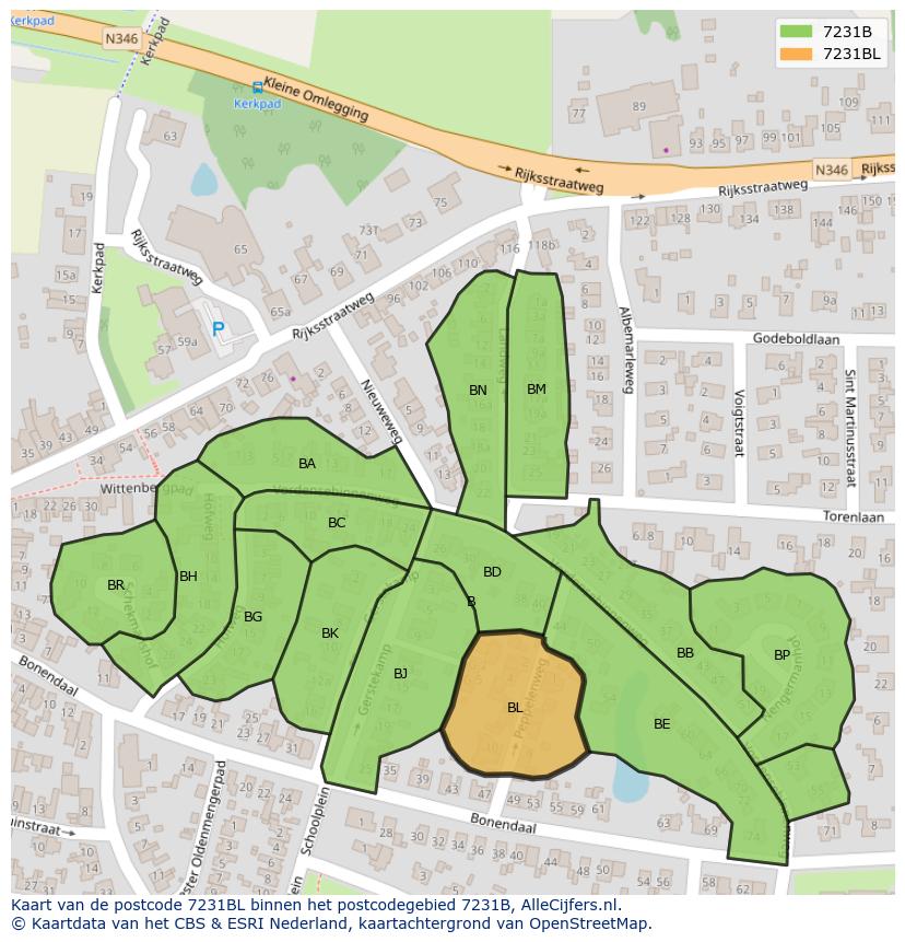 Afbeelding van het postcodegebied 7231 BL op de kaart.
