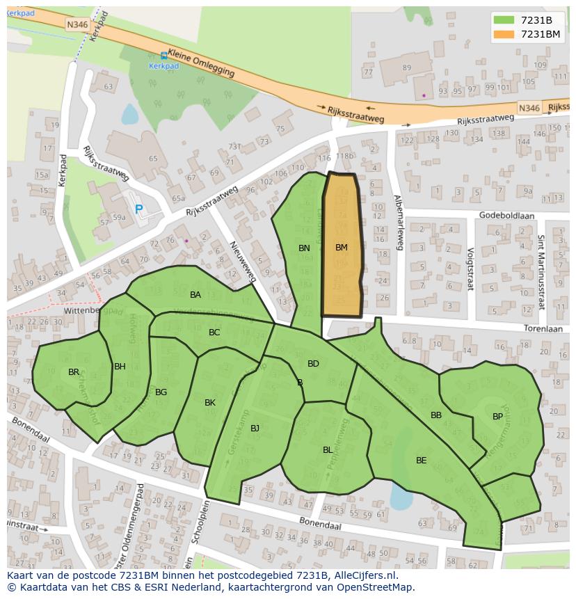 Afbeelding van het postcodegebied 7231 BM op de kaart.
