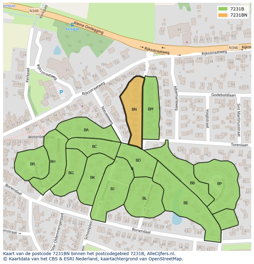 Afbeelding van het postcodegebied 7231 BN op de kaart.