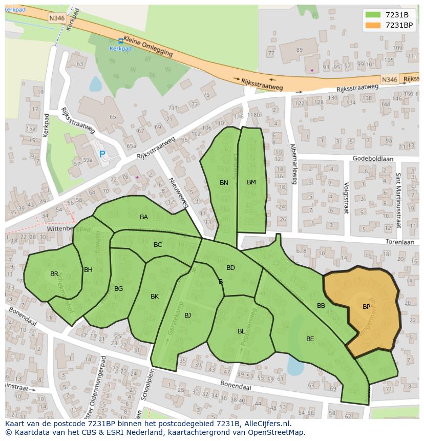 Afbeelding van het postcodegebied 7231 BP op de kaart.
