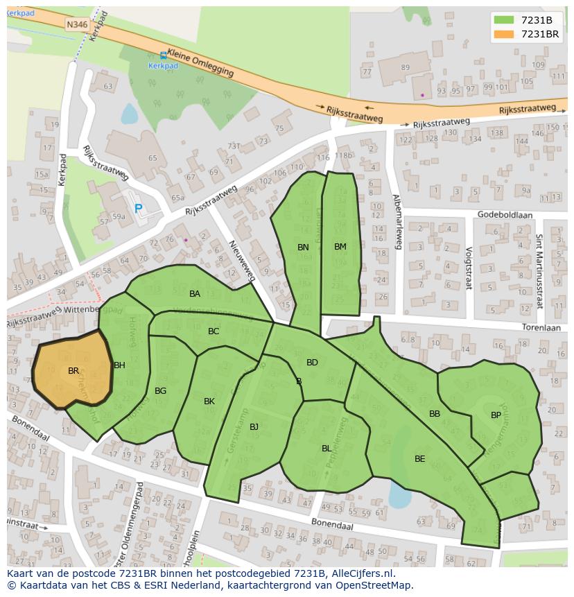 Afbeelding van het postcodegebied 7231 BR op de kaart.