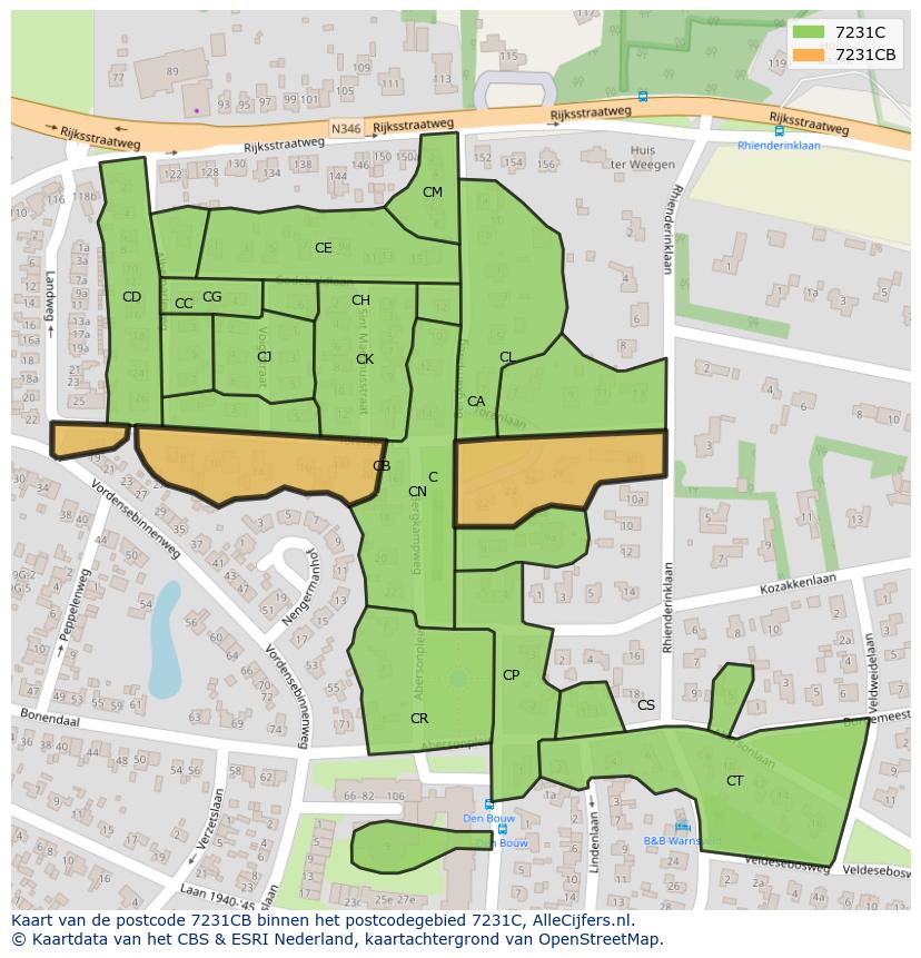 Afbeelding van het postcodegebied 7231 CB op de kaart.