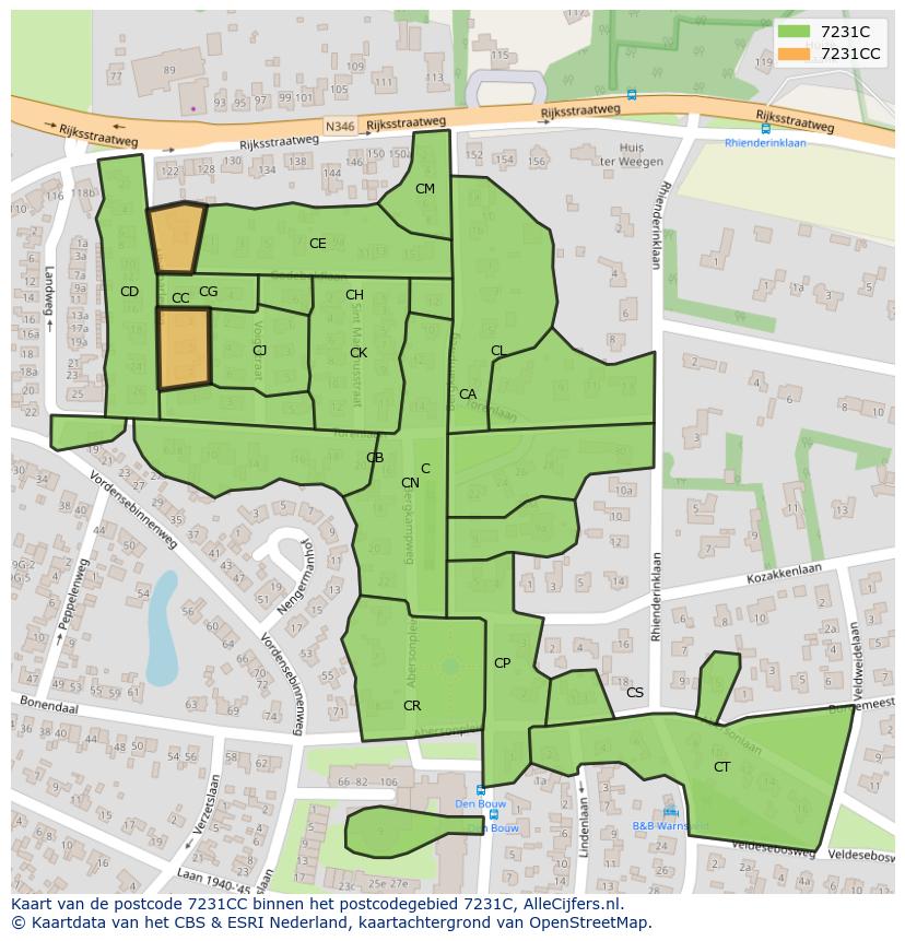 Afbeelding van het postcodegebied 7231 CC op de kaart.