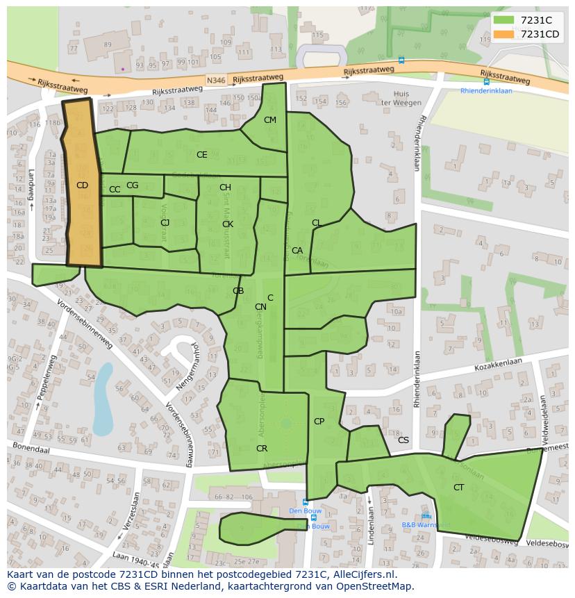 Afbeelding van het postcodegebied 7231 CD op de kaart.