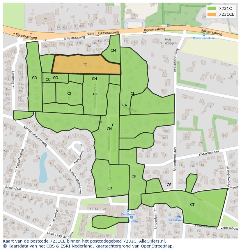 Afbeelding van het postcodegebied 7231 CE op de kaart.