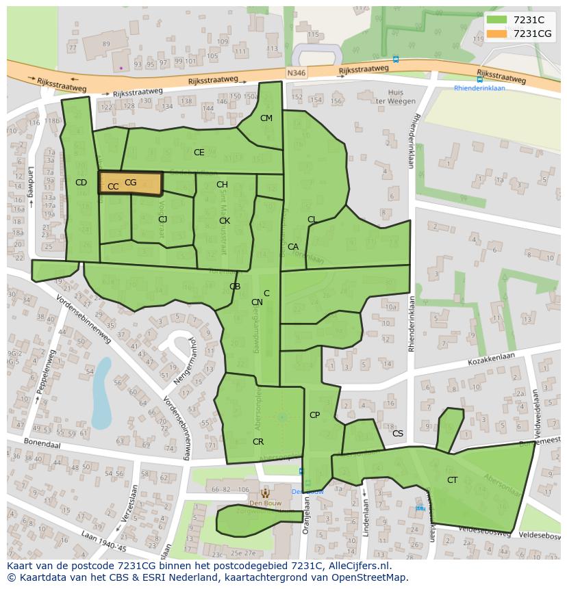 Afbeelding van het postcodegebied 7231 CG op de kaart.