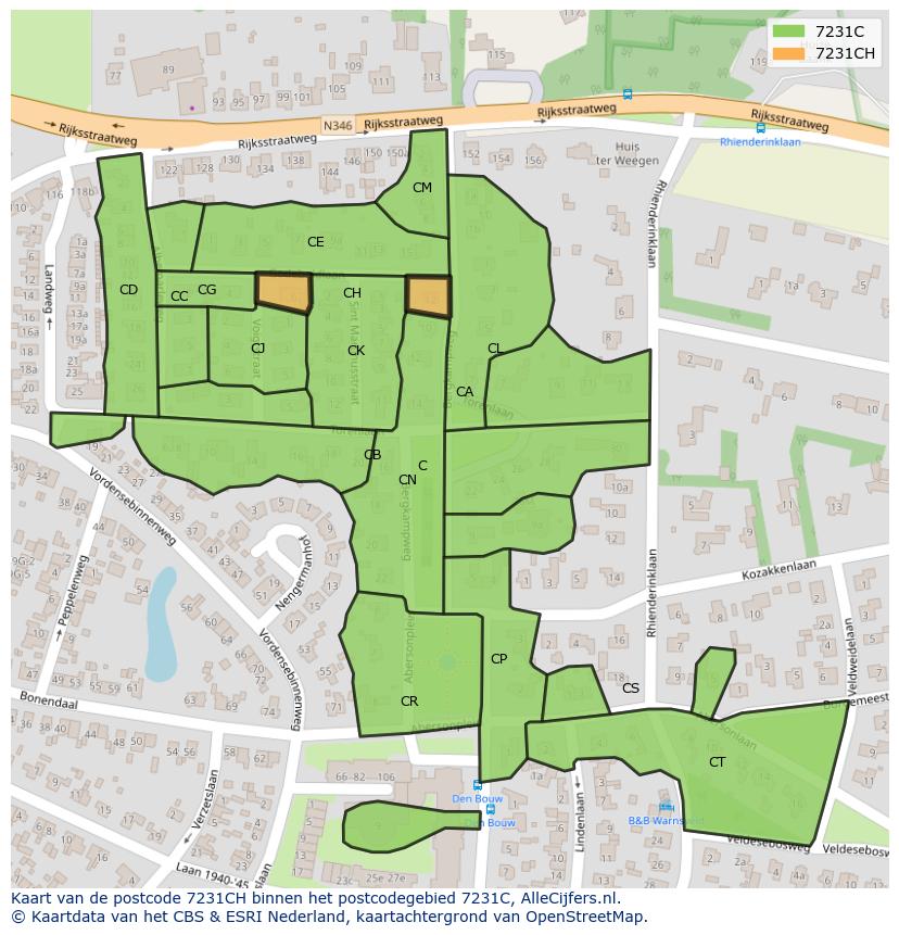 Afbeelding van het postcodegebied 7231 CH op de kaart.