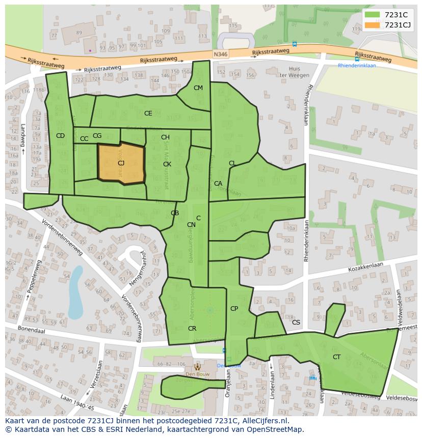 Afbeelding van het postcodegebied 7231 CJ op de kaart.