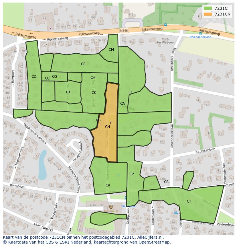 Afbeelding van het postcodegebied 7231 CN op de kaart.