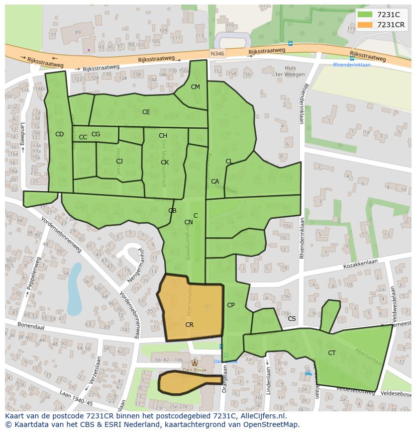 Afbeelding van het postcodegebied 7231 CR op de kaart.