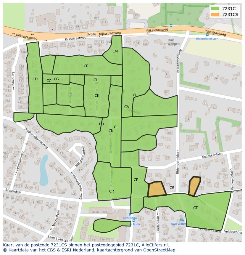 Afbeelding van het postcodegebied 7231 CS op de kaart.