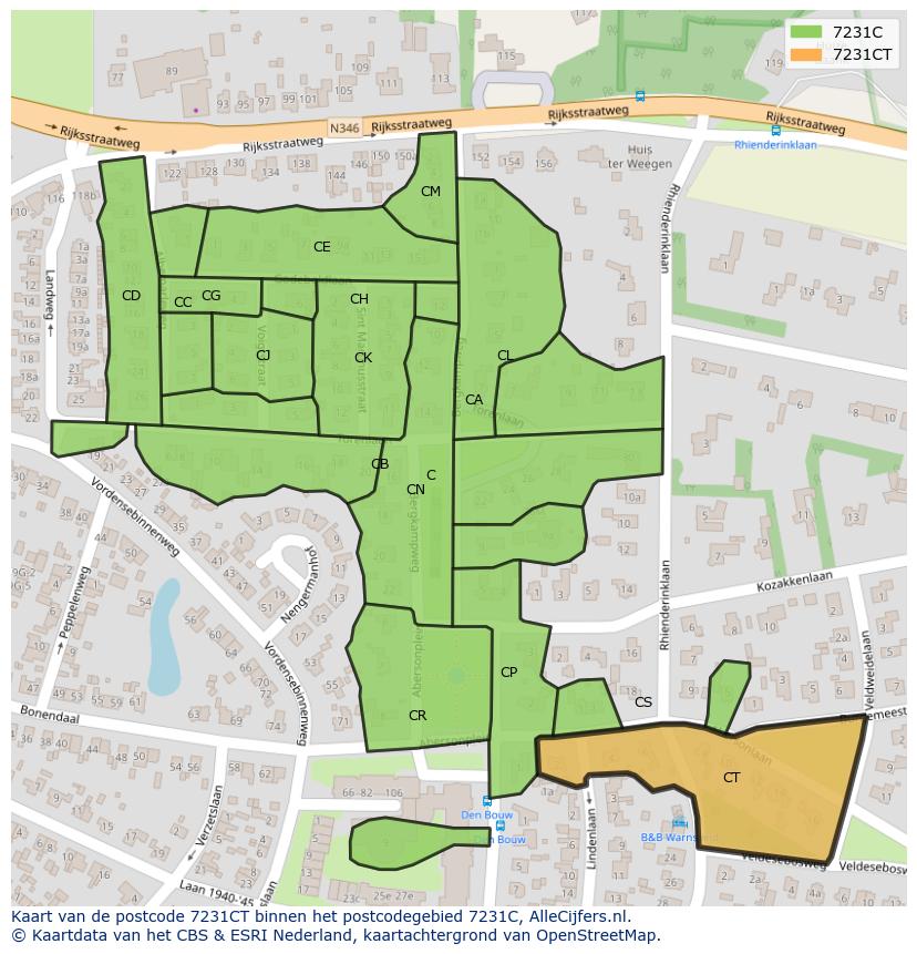 Afbeelding van het postcodegebied 7231 CT op de kaart.