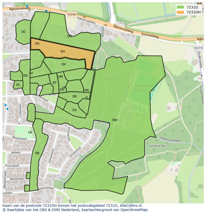 Afbeelding van het postcodegebied 7231 DH op de kaart.