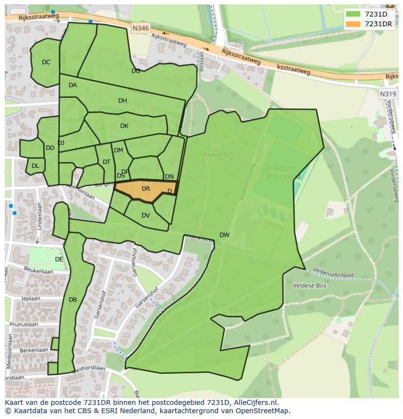Afbeelding van het postcodegebied 7231 DR op de kaart.