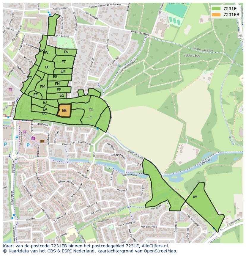 Afbeelding van het postcodegebied 7231 EB op de kaart.