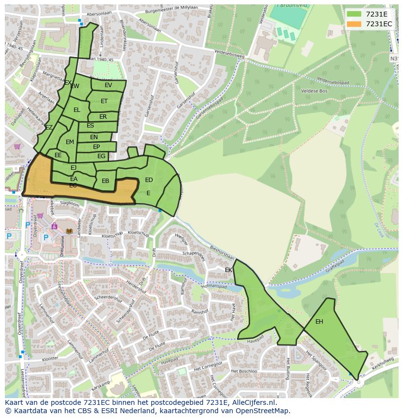 Afbeelding van het postcodegebied 7231 EC op de kaart.