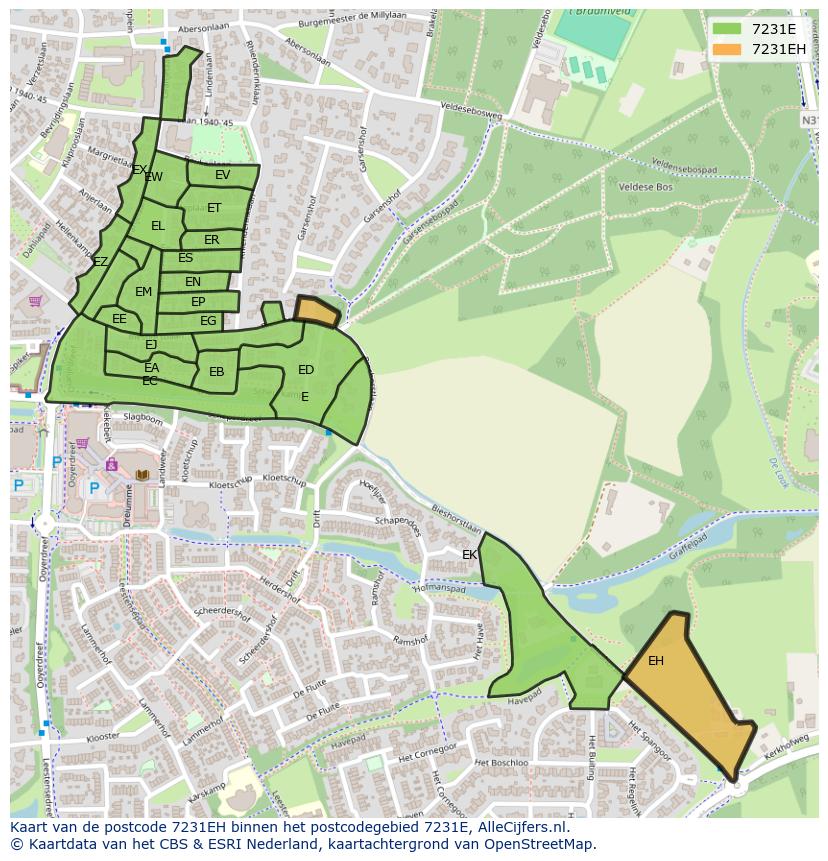 Afbeelding van het postcodegebied 7231 EH op de kaart.