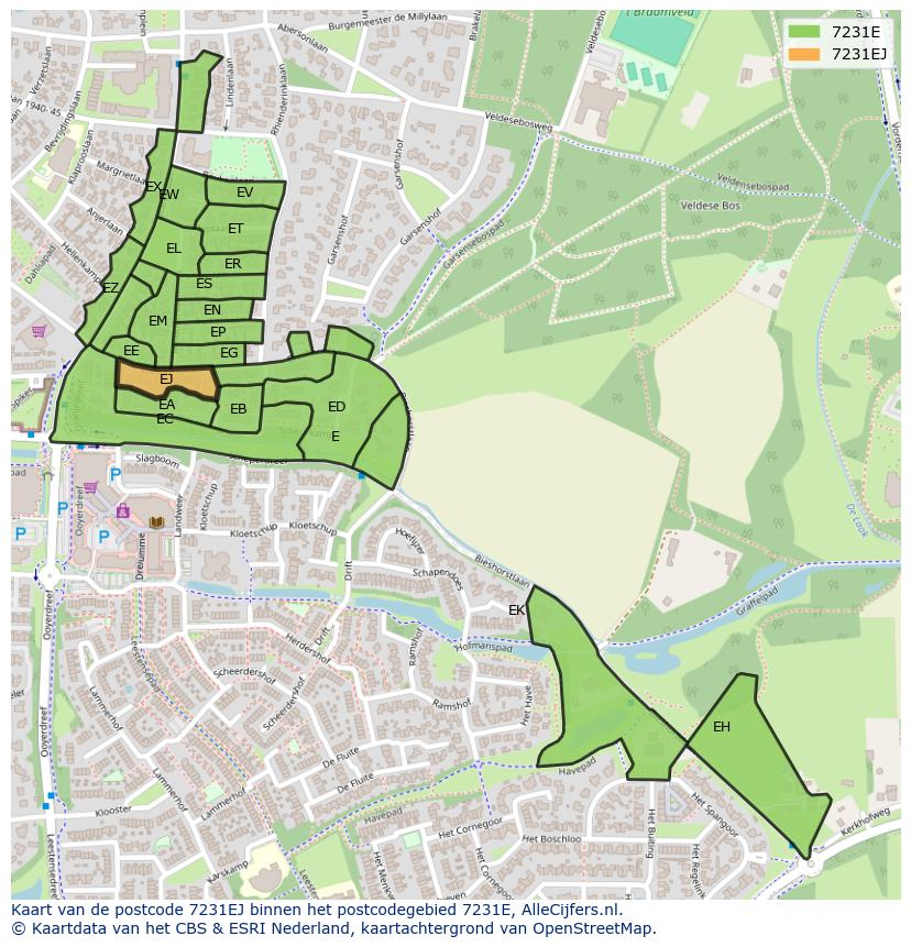 Afbeelding van het postcodegebied 7231 EJ op de kaart.